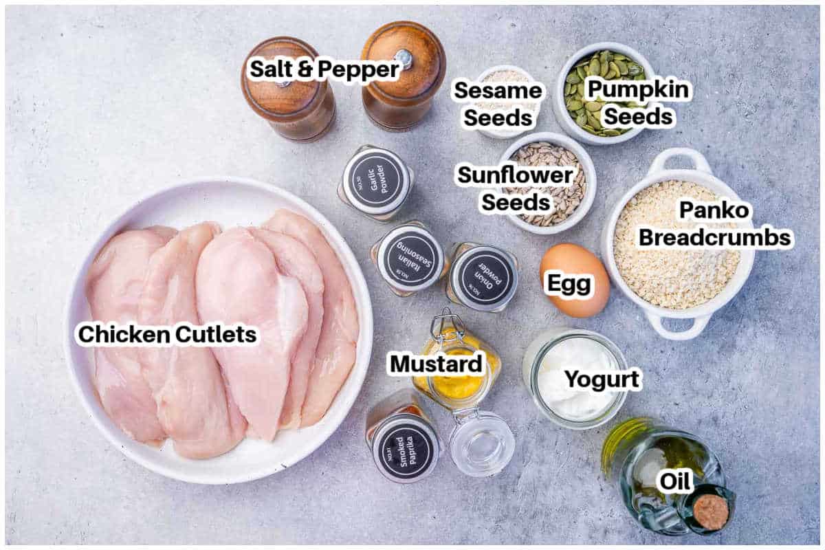 Ingredients for air fryer chicken cutlets.