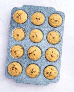 Baked muffins in a pan.