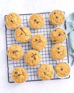 Cooling the muffins on a wire rack.