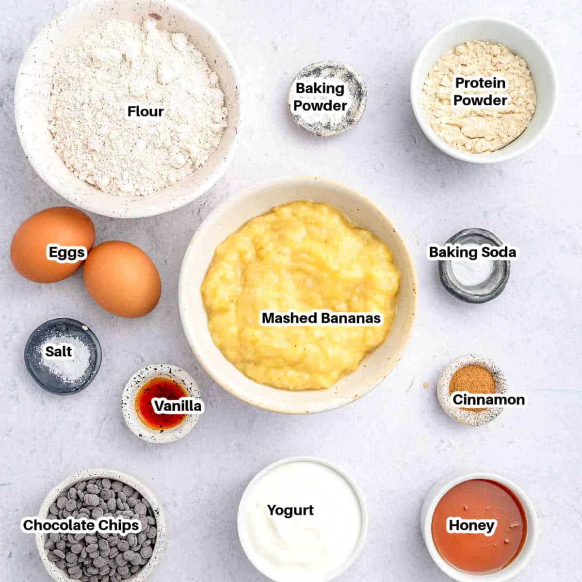 ingredients to make banana protein muffins.