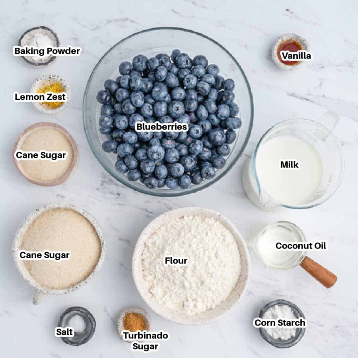 Ingredients for blueberry cobbler.