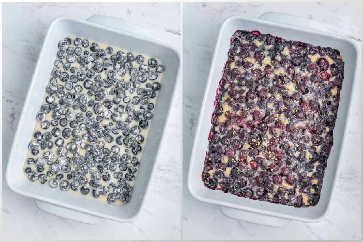 process shot to add the blueberries and batter to a bowl and baking. 