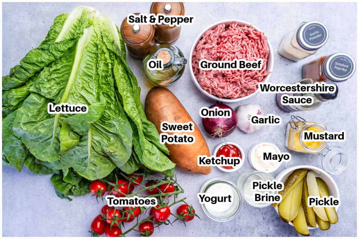 Ingredients for cheeseburger bowl.