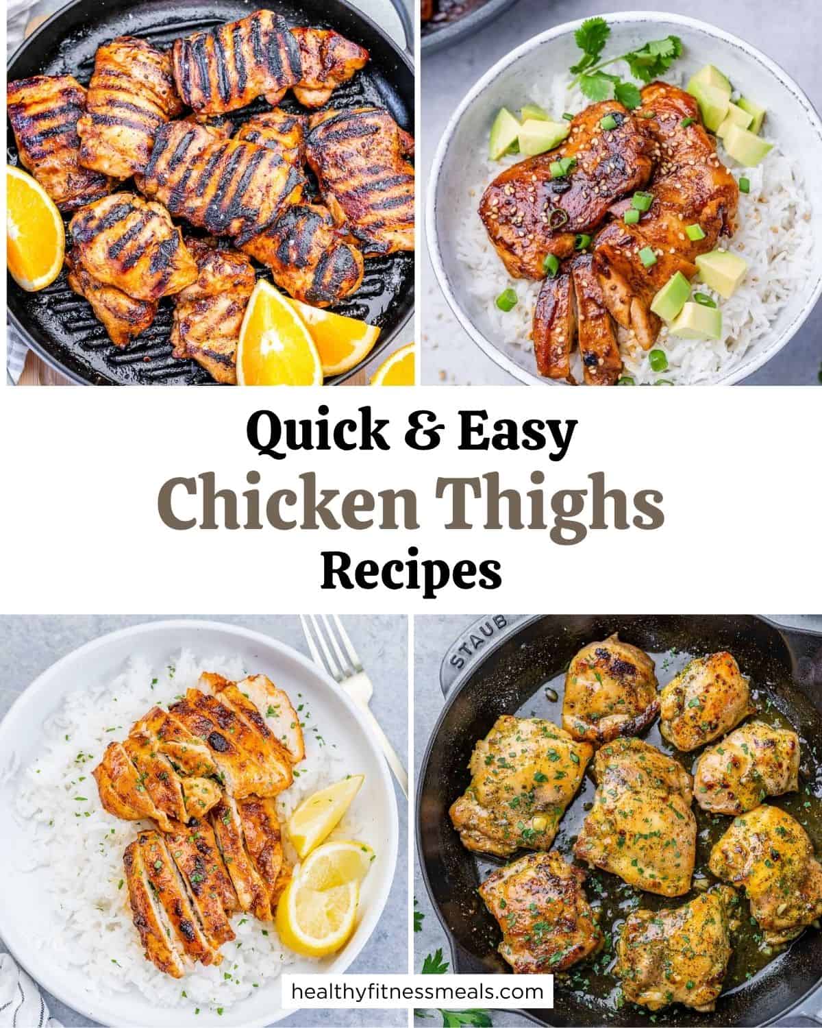 4 chicken thigh recipes in a collage.
