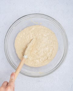 Muffin batter mixed in a bowl.