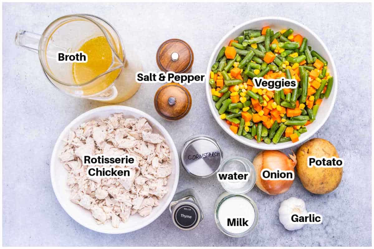 Ingredients for chicken pot pie made in a slow cooker.