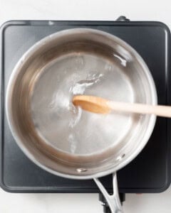 Pickling brine being cooked in a pot.