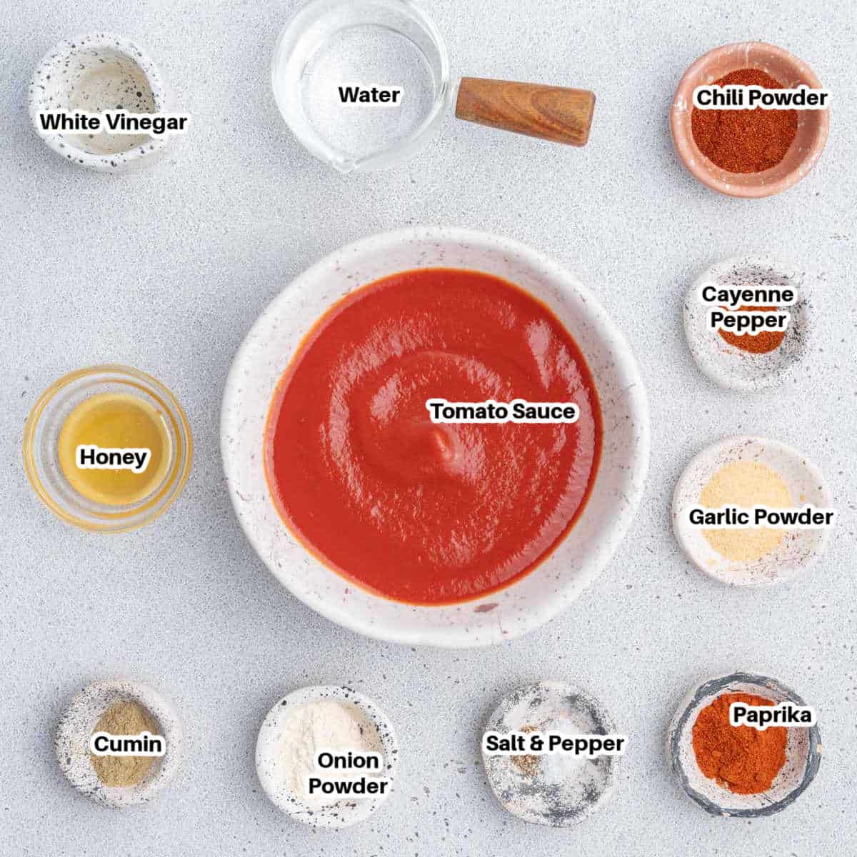 ingredients to make taco sauce.