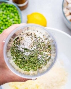 ingredients for the creamy sauce added to a blender.