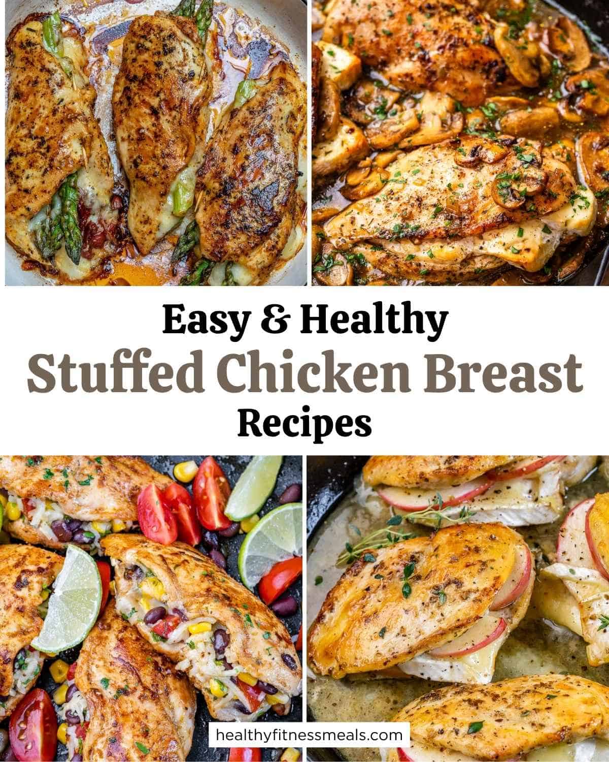 graphic for 4 stuffed chicken breasts in a collage form.