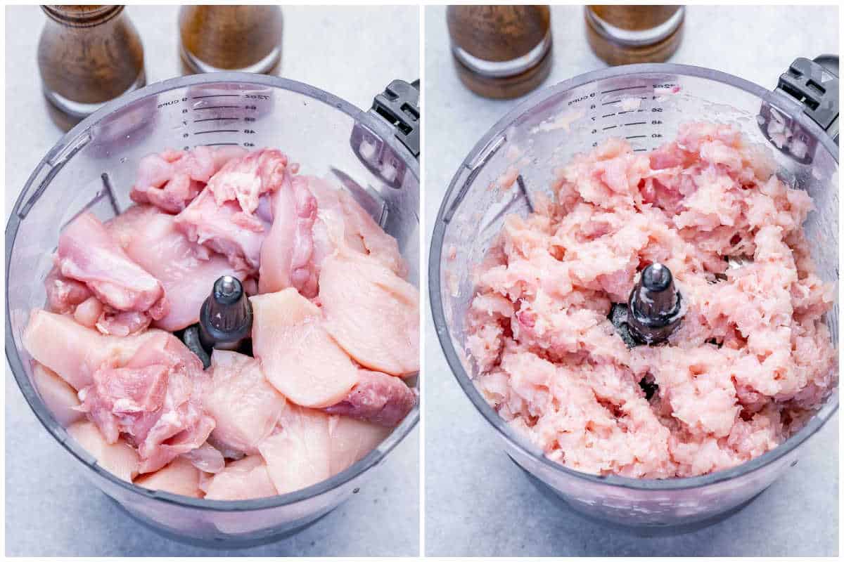 process shot to grind chicken in a food processor.