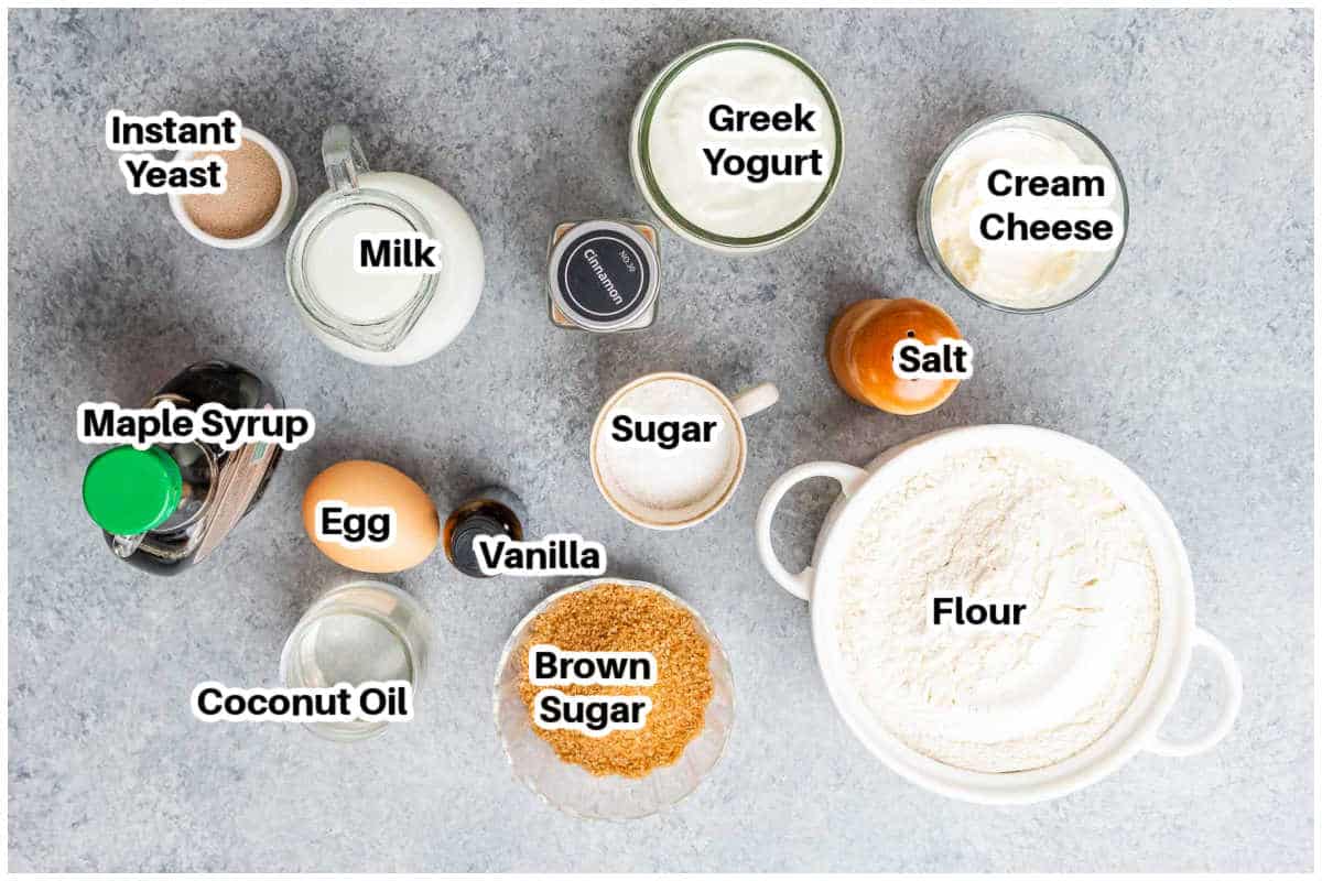 Ingredients to make cinnamon rolls.