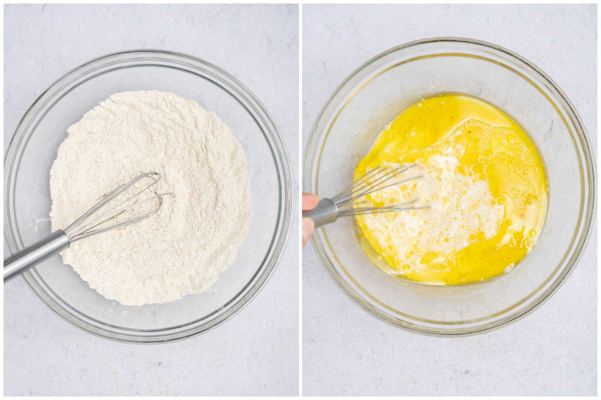 process shot to mix the dry ingredients and wet ingredients in bowls.