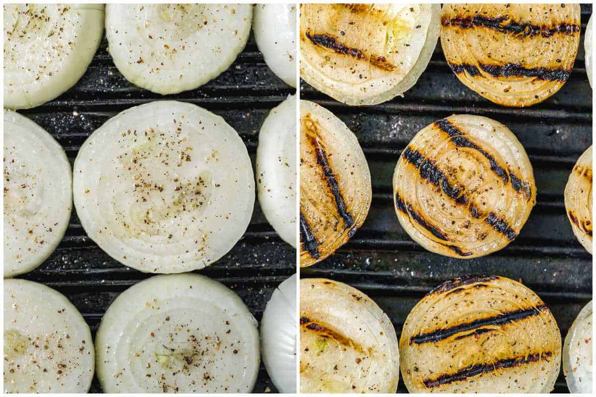 process shot to grill the slices onion on a grill pan.