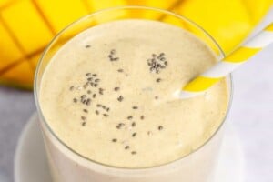 mango chia smoothie in a cup.