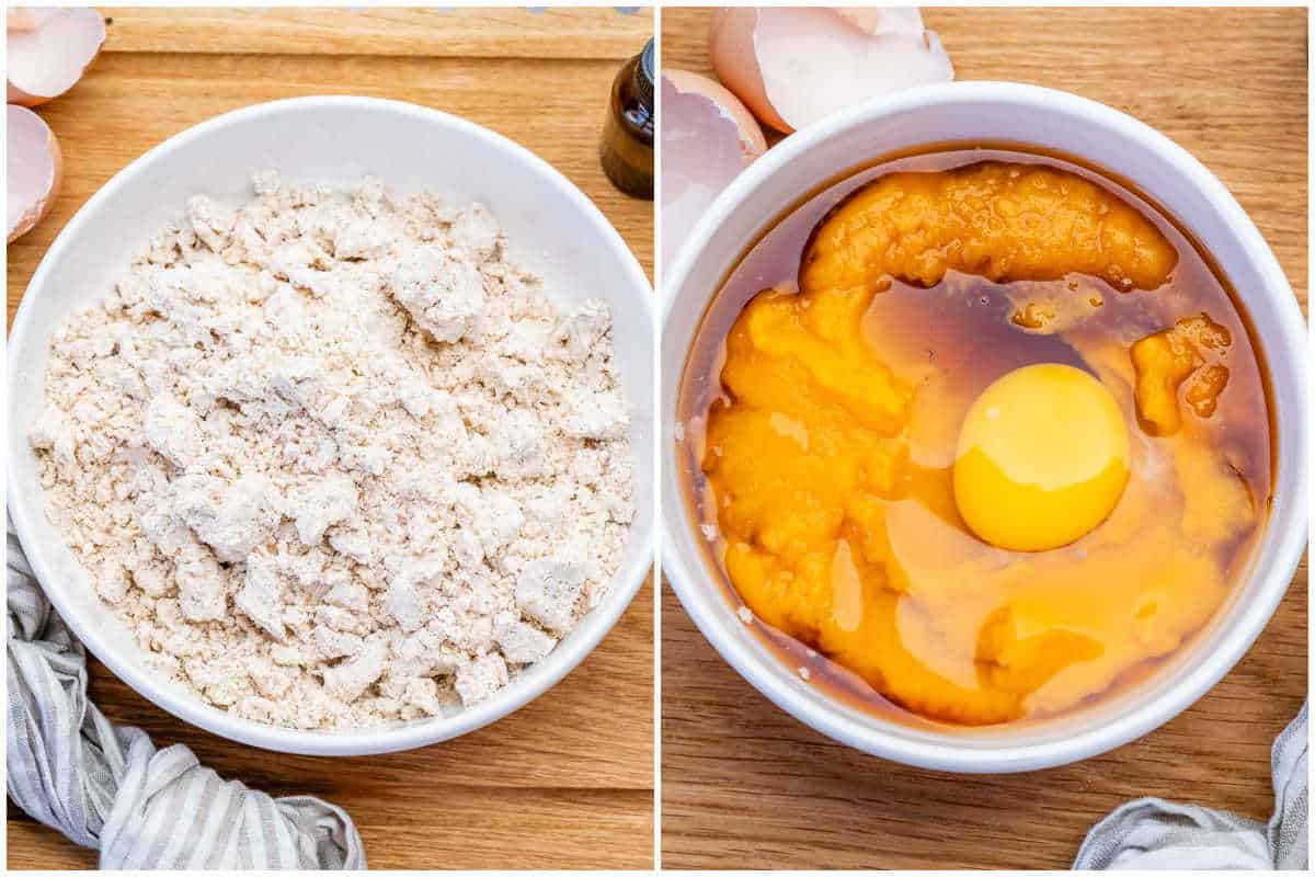 process shot to mix dry ingredients then the pumpkin wet ingredients in another bowl.