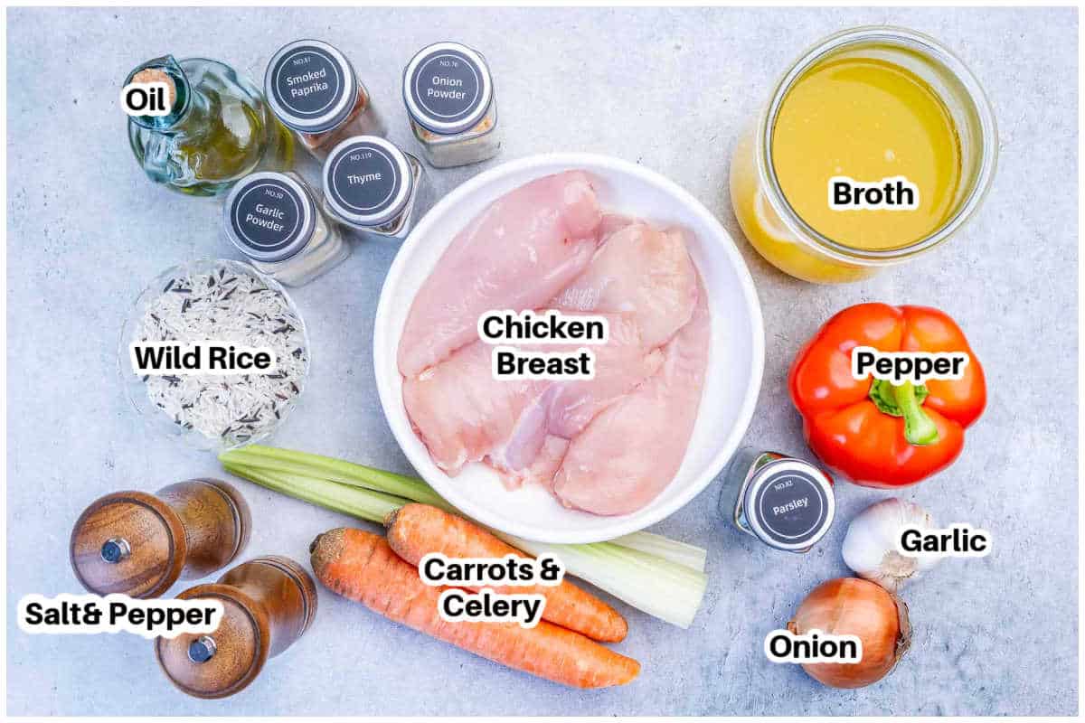 ingredients for slow cooker chicken and rice.