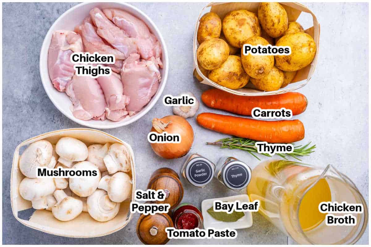 ingredients to make slow cooker chicken stew.