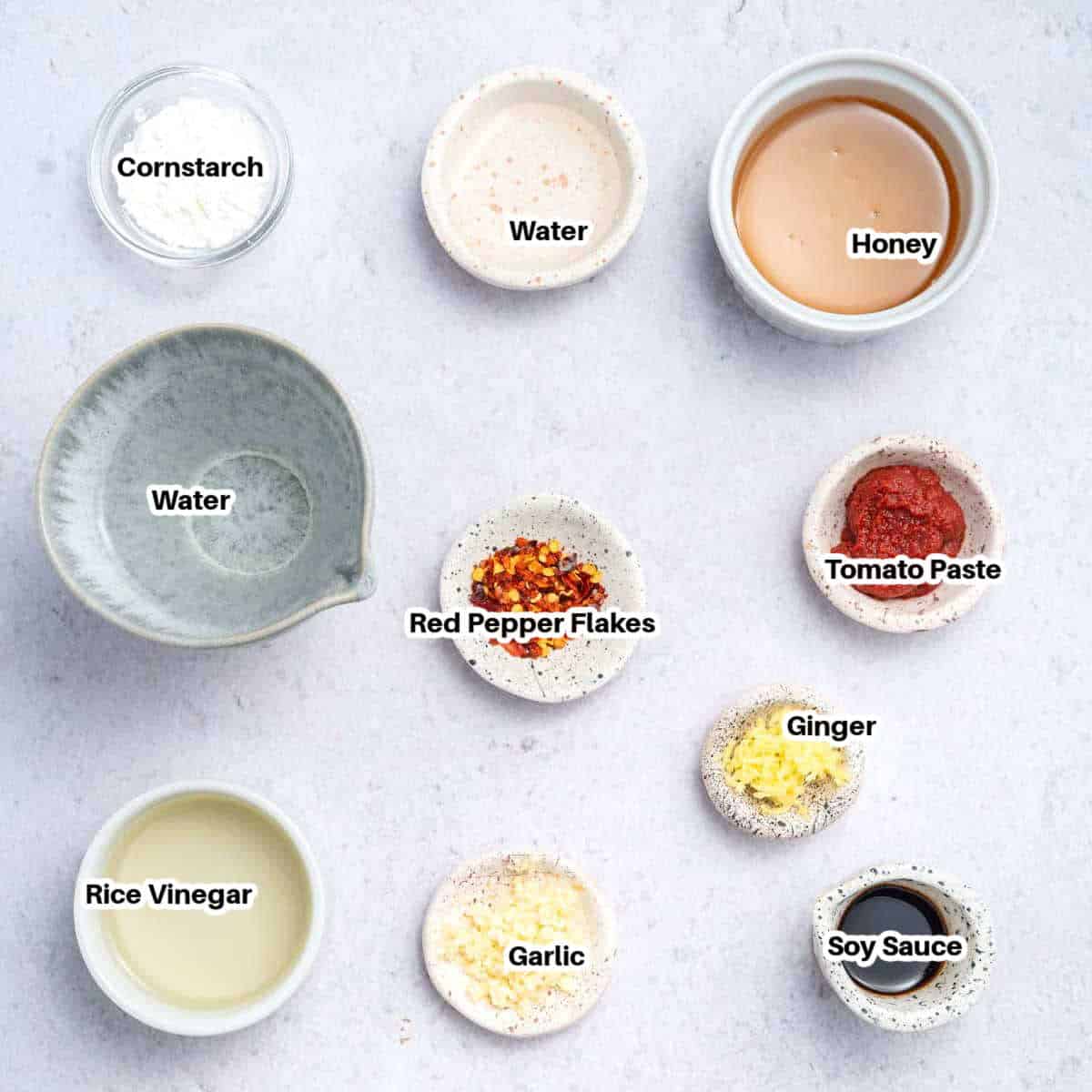 ingredients to make sweet chili sauce.
