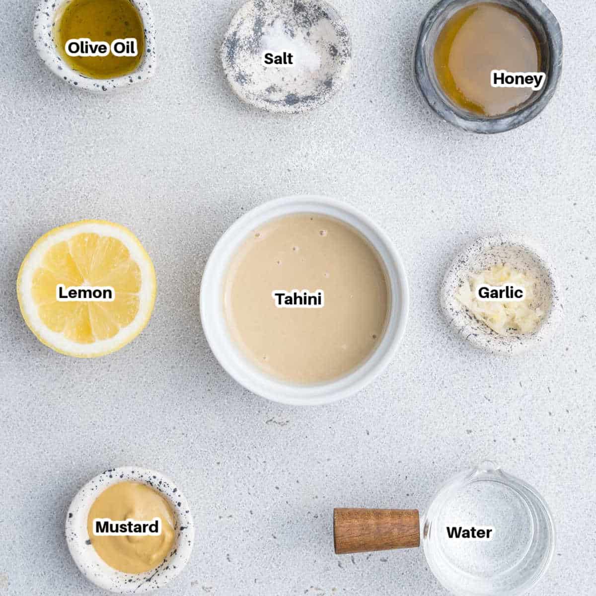 Ingredients to make tahini salad dressing.