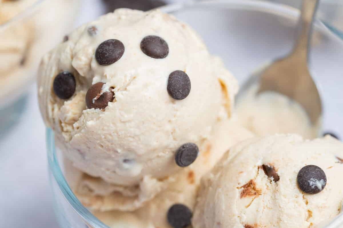 cottage cheese ice cream served in a bowl with chocolate chips
