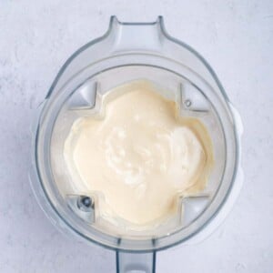blended ingredients to make cottage cheese ice cream in a blender.