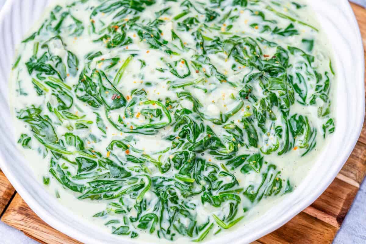 creamed spinach served in a bowl