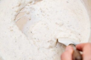 Making the creamy sauce for the spinach.