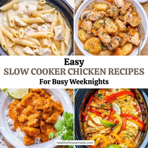 collage for 4 slow cooker chicken dishes.