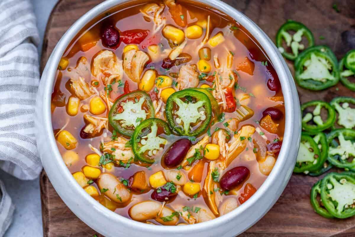 A bowl of chicken tortilla soup.