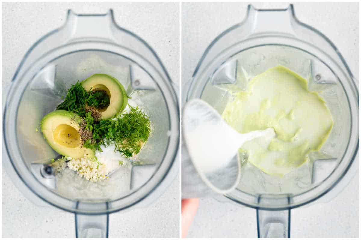 process shot to blend the avocado ranch dressing in a blender.