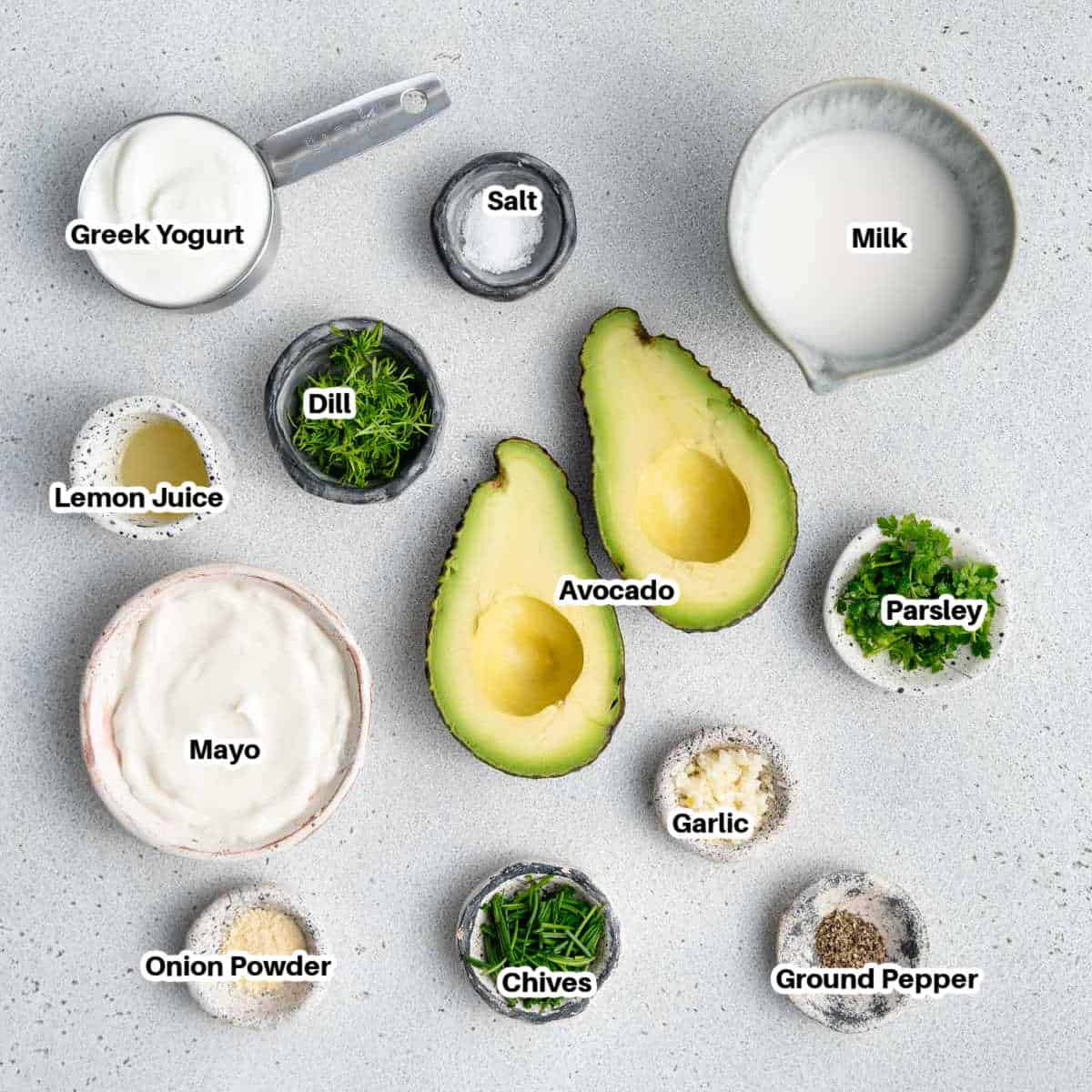 ingredients for avocado ranch salad dressing
