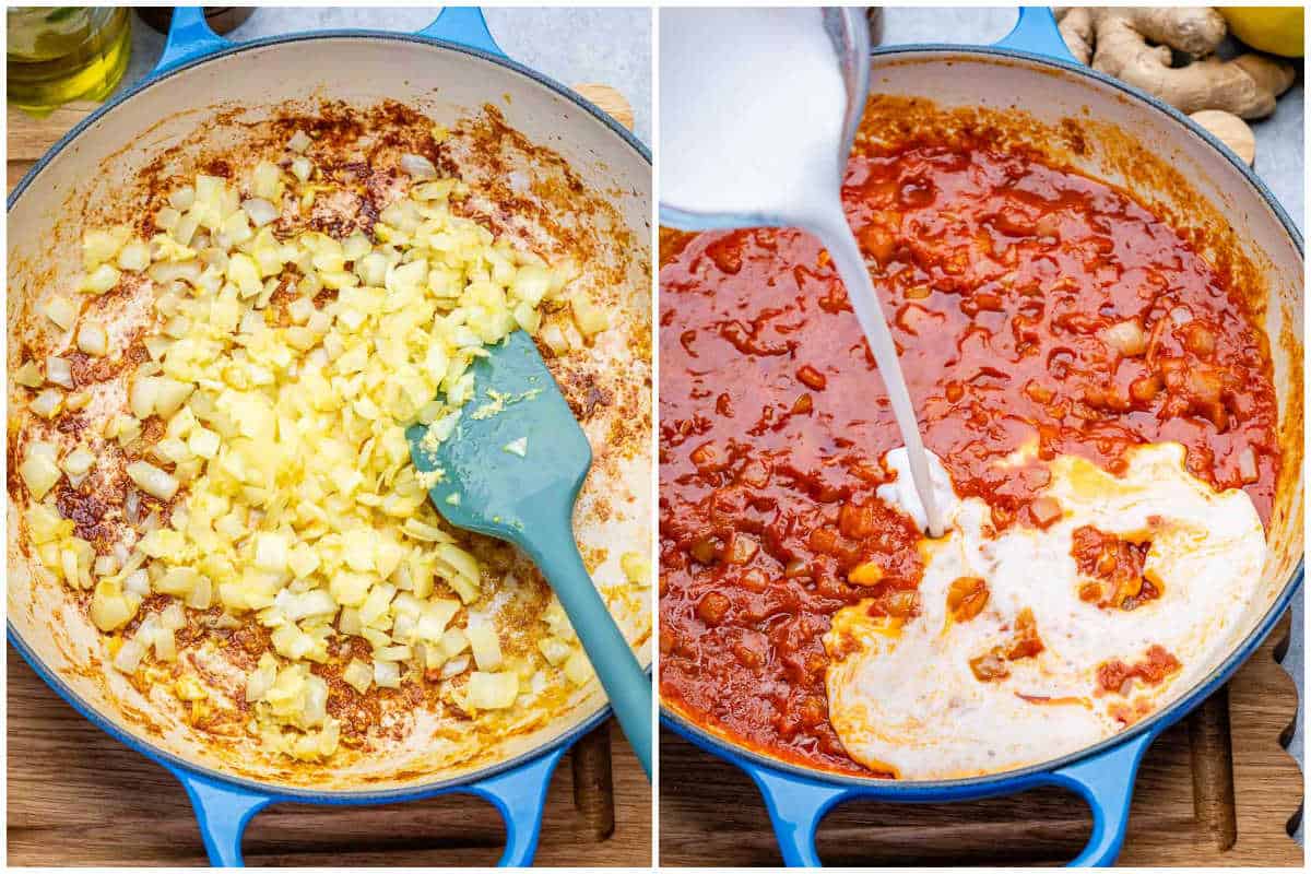 process shot to making the korman sauce in a pan.