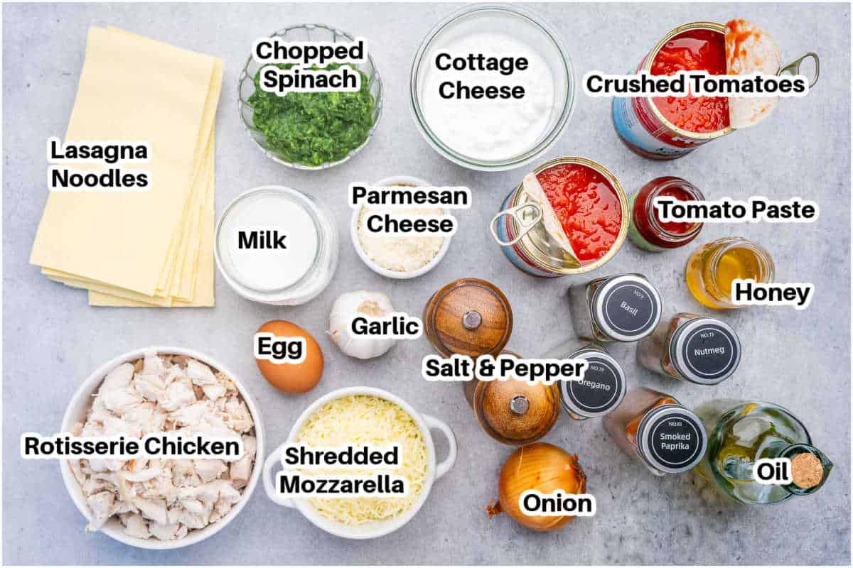 Ingredients for cottage cheese lasagna.