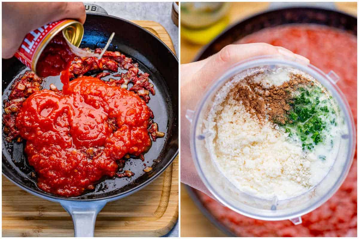 making the red sauce for the chicken lasagna.