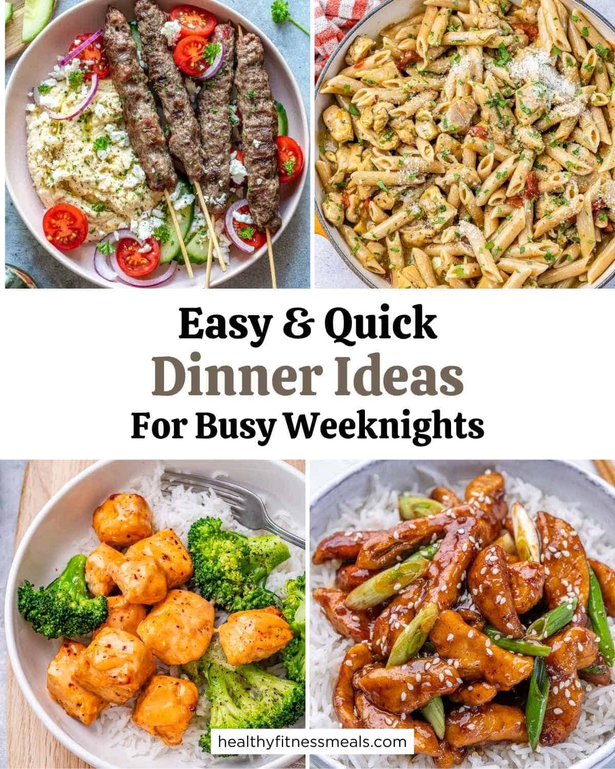 collage of 4 images of simple dinner recipes.