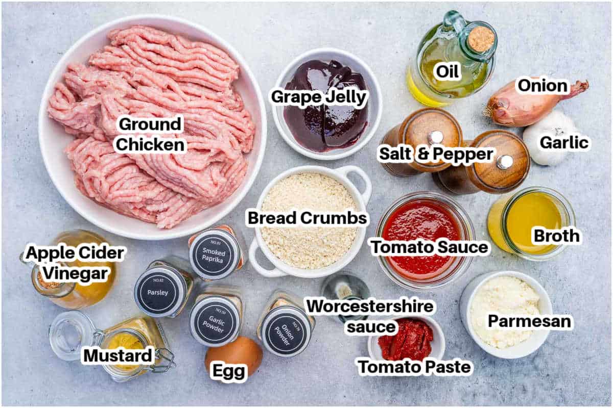 Ingredients to make grape jelly meatballs.