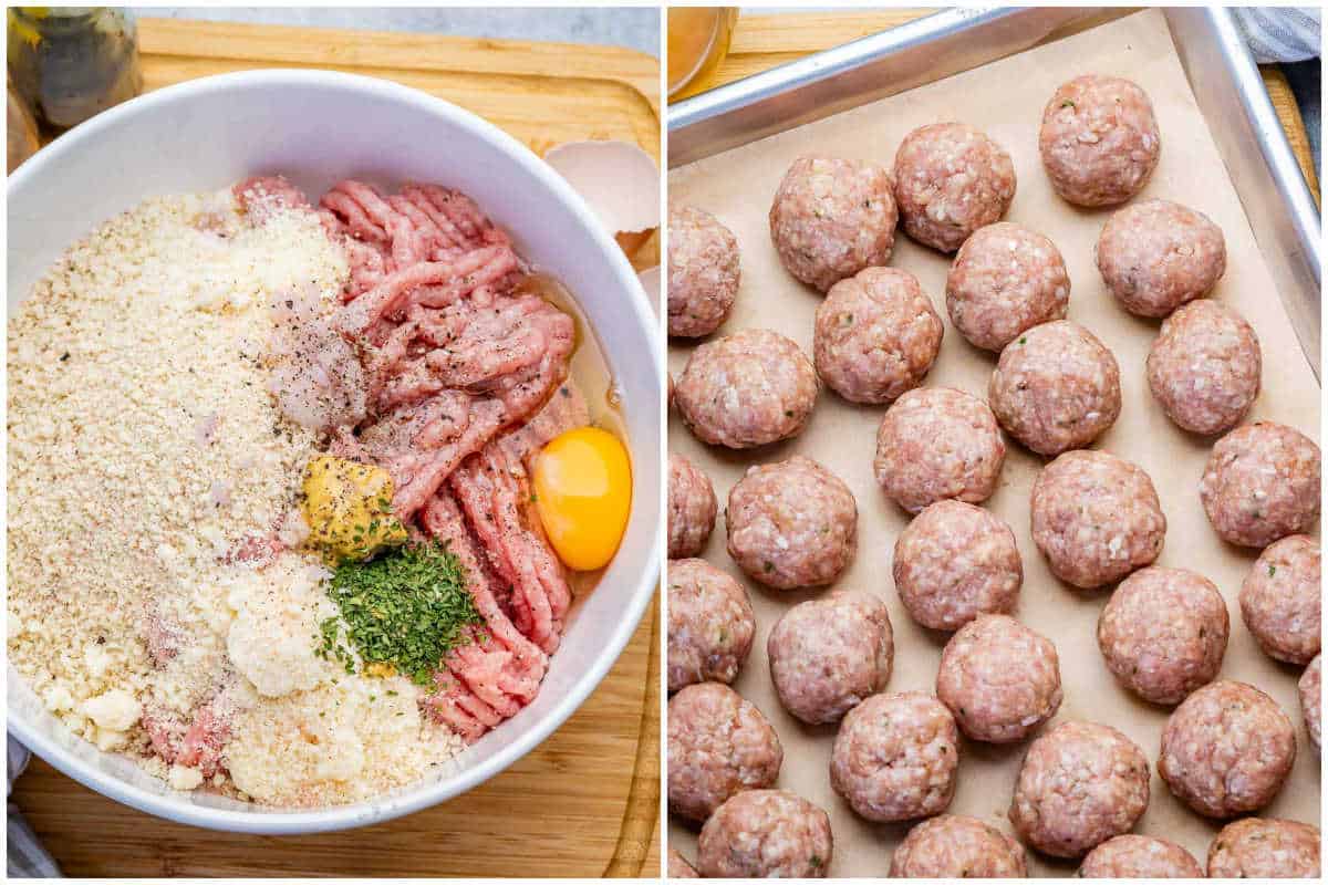 process shot to make the chicken meatball mixture and then forming the balls.