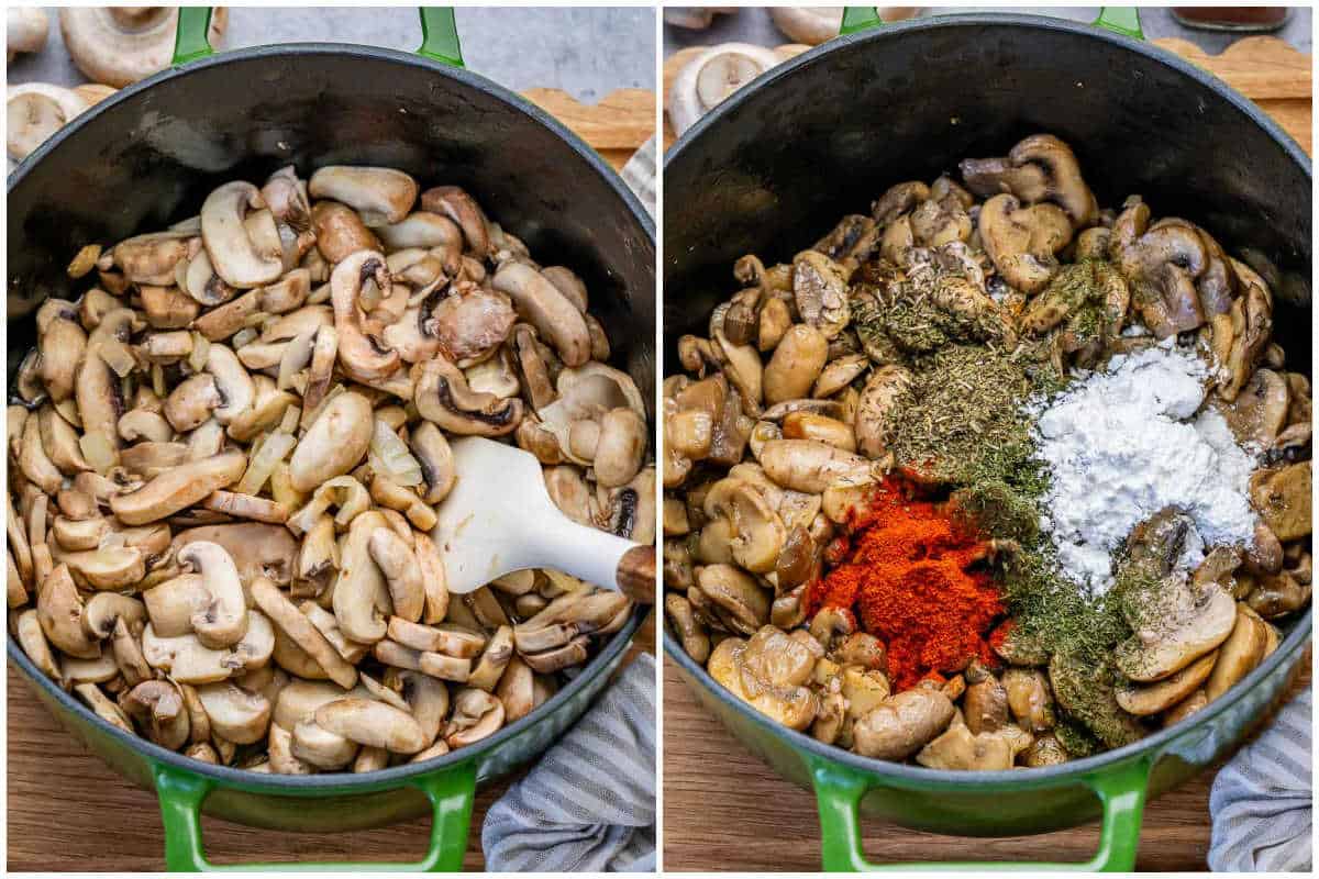 Process shot to sauté the mushrooms in a pot and add seasonings.