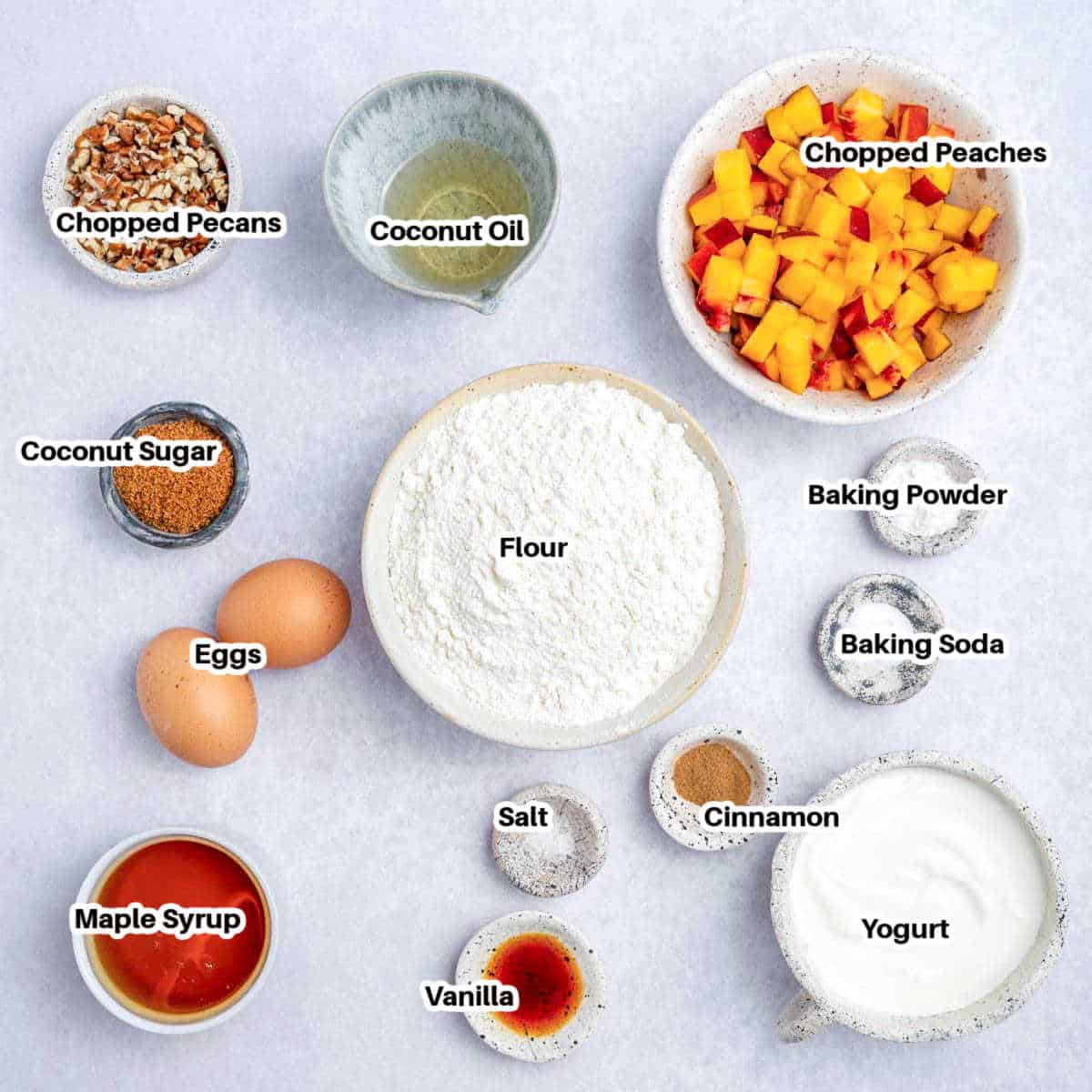 ingredients for peach muffins.