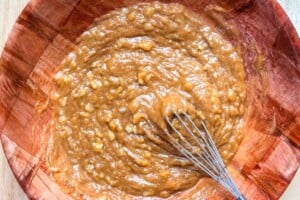 Peanut butter egg batter in a bowl.