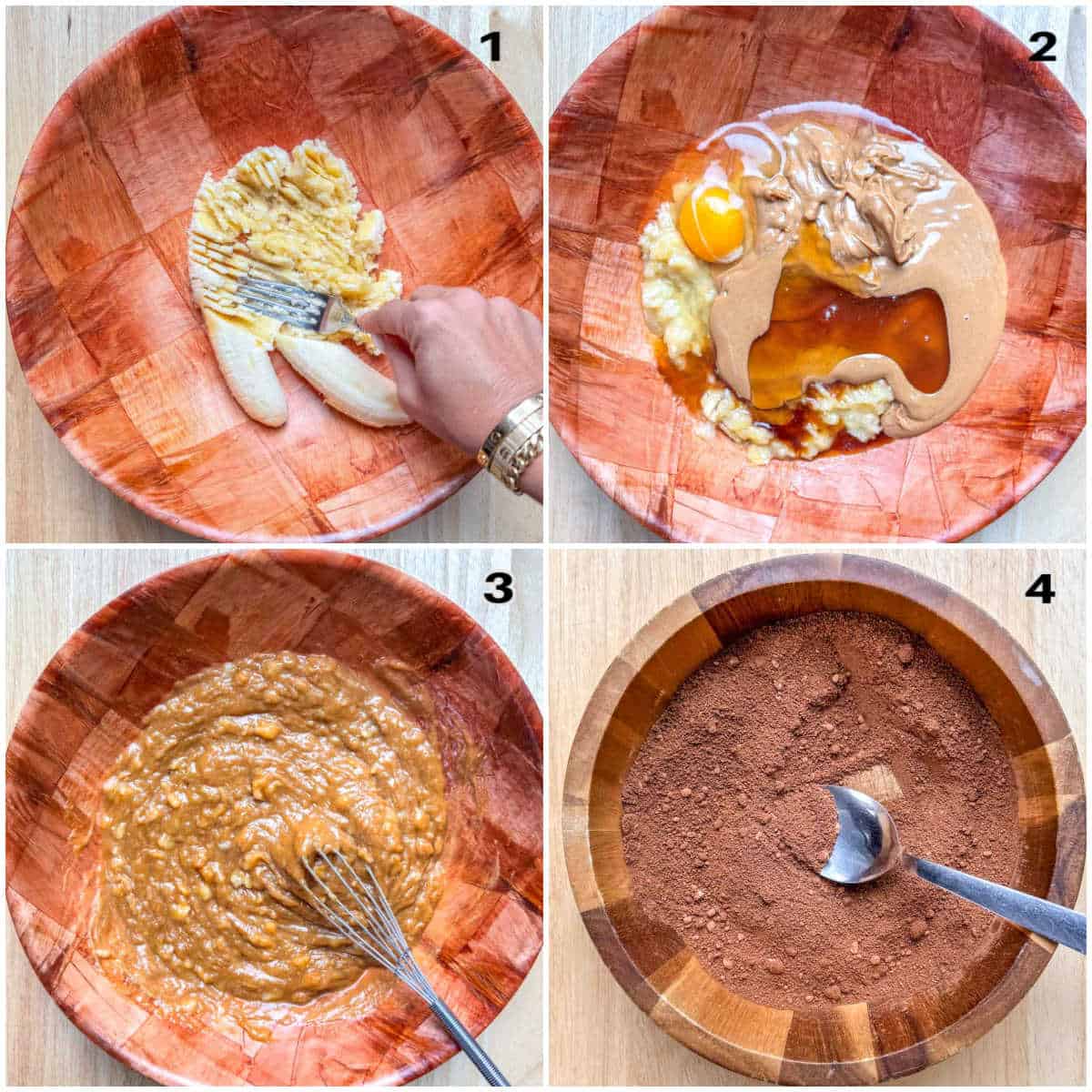 process shot to mash the banana and make the banana peanut butter batter.