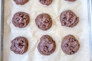 Baked cookies on a sheet pan.