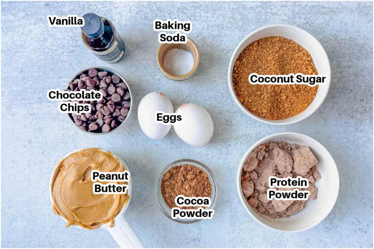 ingredients for chocolate protein cookies.