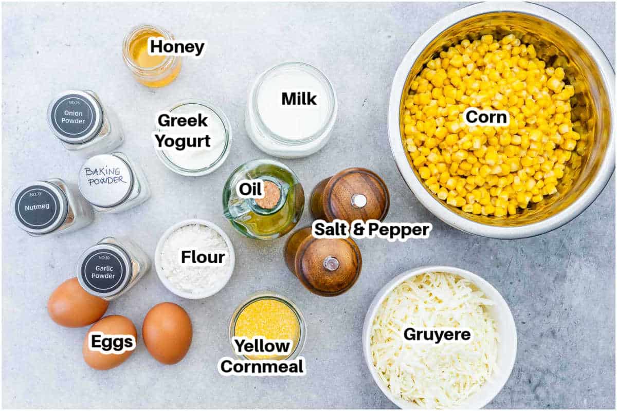 Ingredients for making corn pudding.