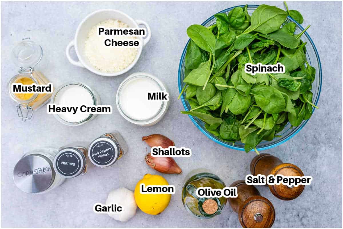 Ingredients for creamed spinach.