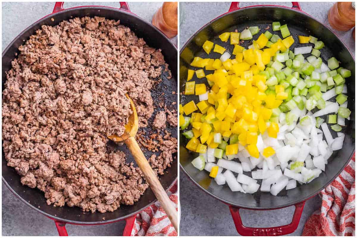 process shot to cook the beef and then the veggies in a skillet.