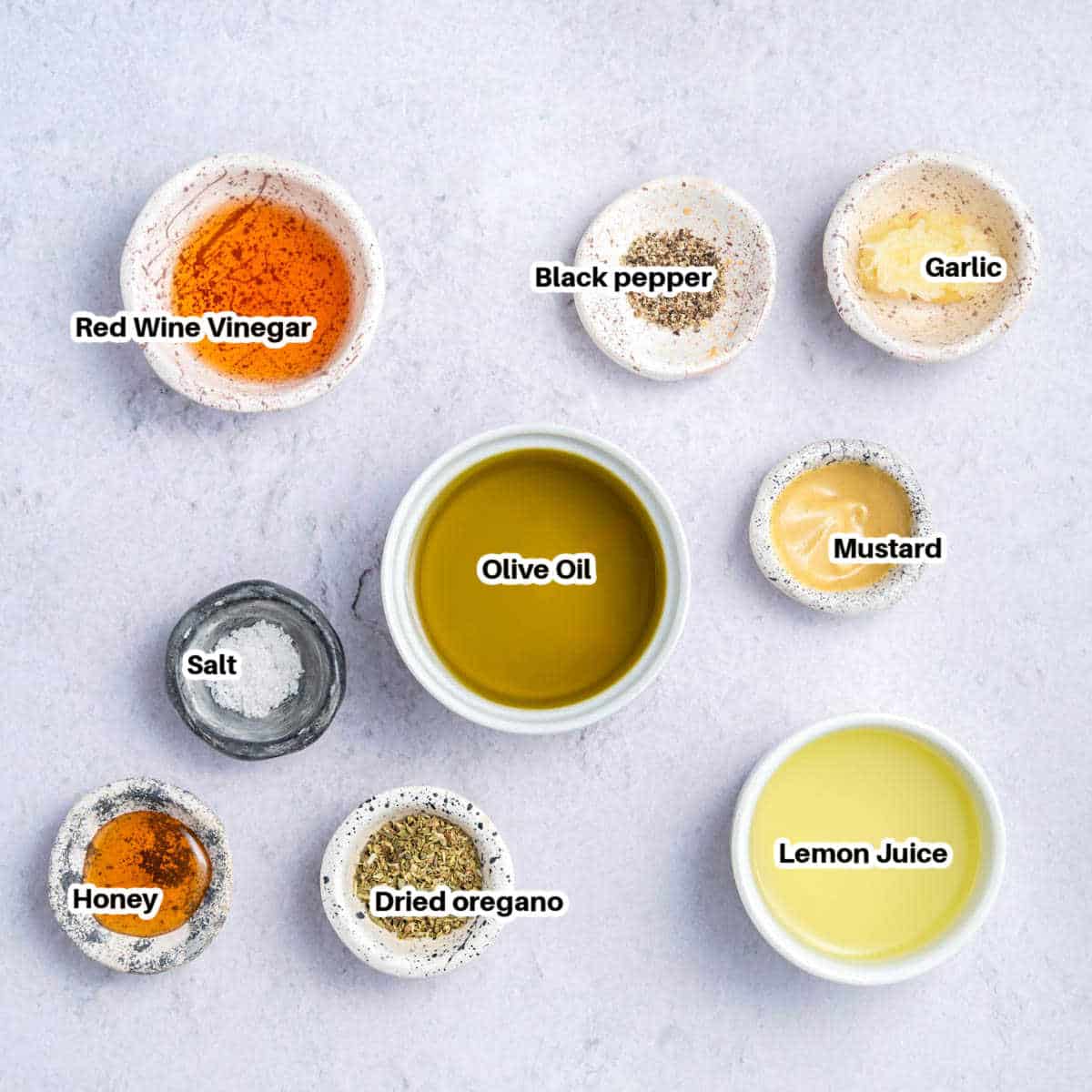 ingredients to make mediterranean salad dressing.