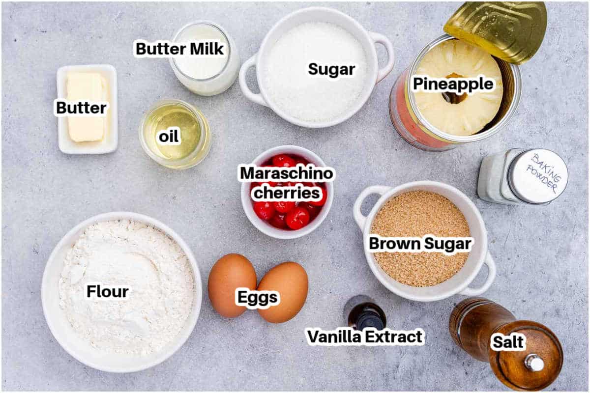 ingredients for pineapple upside down cake.