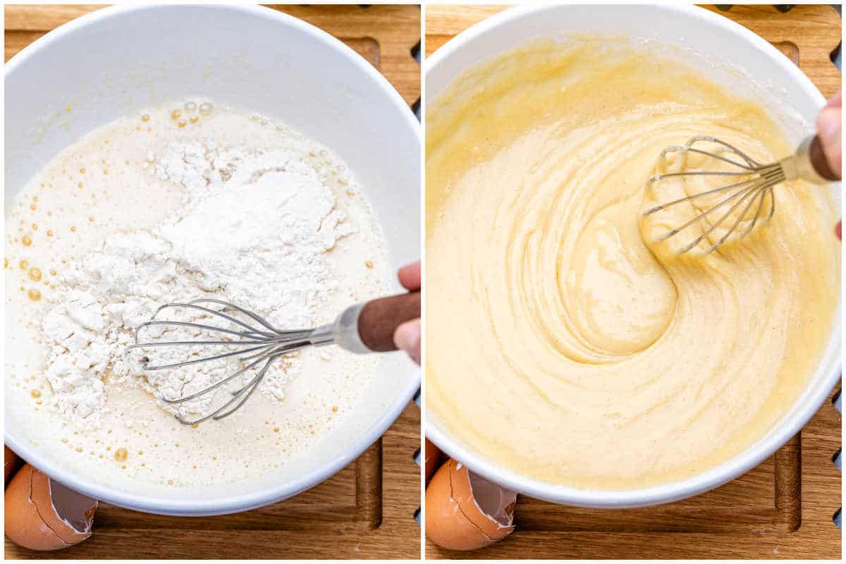 making the cake batter for the pineapple upside down cake.